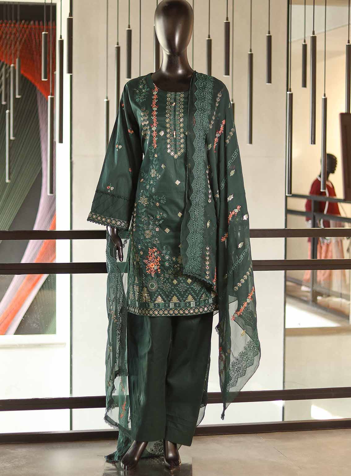 Usman Fabrics Fancy Embroidered Lawn Cotton Suits Stitched 3 Piece - US25FE SB373 Usman Fabrics Fancy Embroidered Lawn Cotton Suits Stitched 3 Piece - US25FE SB373