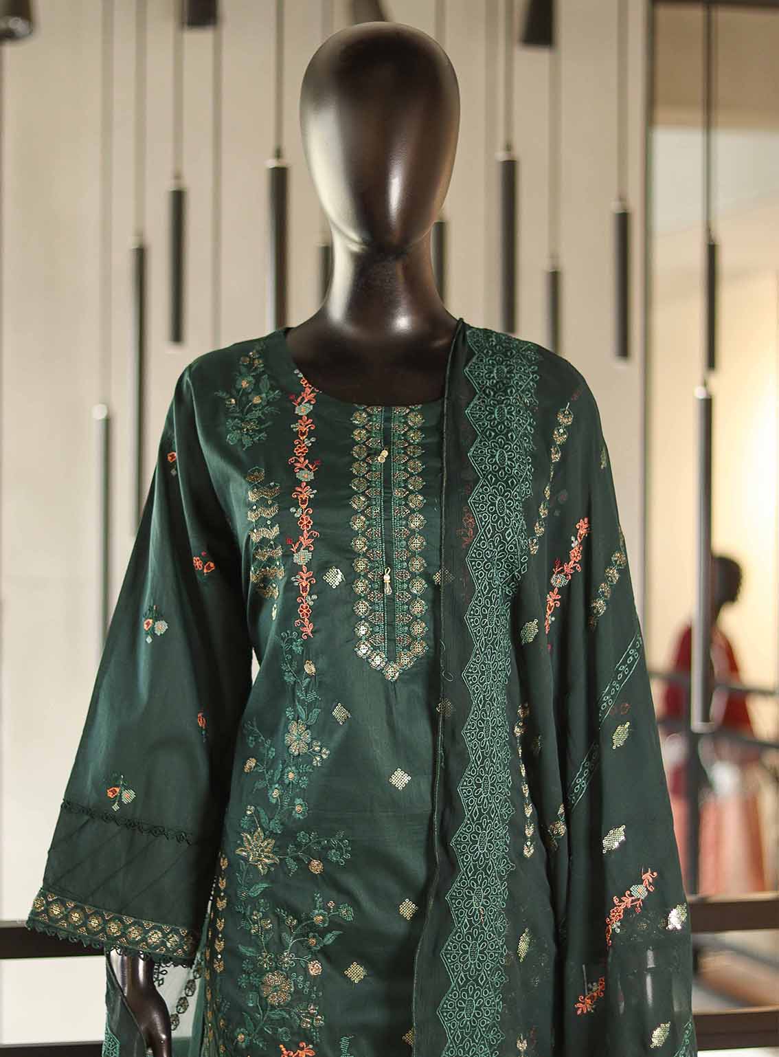 Usman Fabrics Fancy Embroidered Lawn Cotton Suits Stitched 3 Piece - US25FE SB373 Usman Fabrics Fancy Embroidered Lawn Cotton Suits Stitched 3 Piece - US25FE SB373