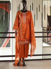 Usman Fabrics Fancy Embroidered Lawn Cotton Suits Stitched 3 Piece - US25FE SB470 RUST