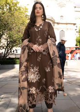 Wintry Breeze By Alzohaib Embroidered Cotton 3 Piece Unstitched Suit AZ26WBES D WB 01 Brown - Front View
