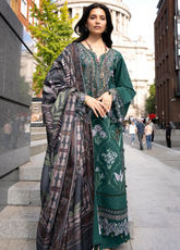 Wintry Breeze By Alzohaib Embroidered Cotton 3 Piece Unstitched Suit AZ26WBES D WB 04 Bottle Green - Front View