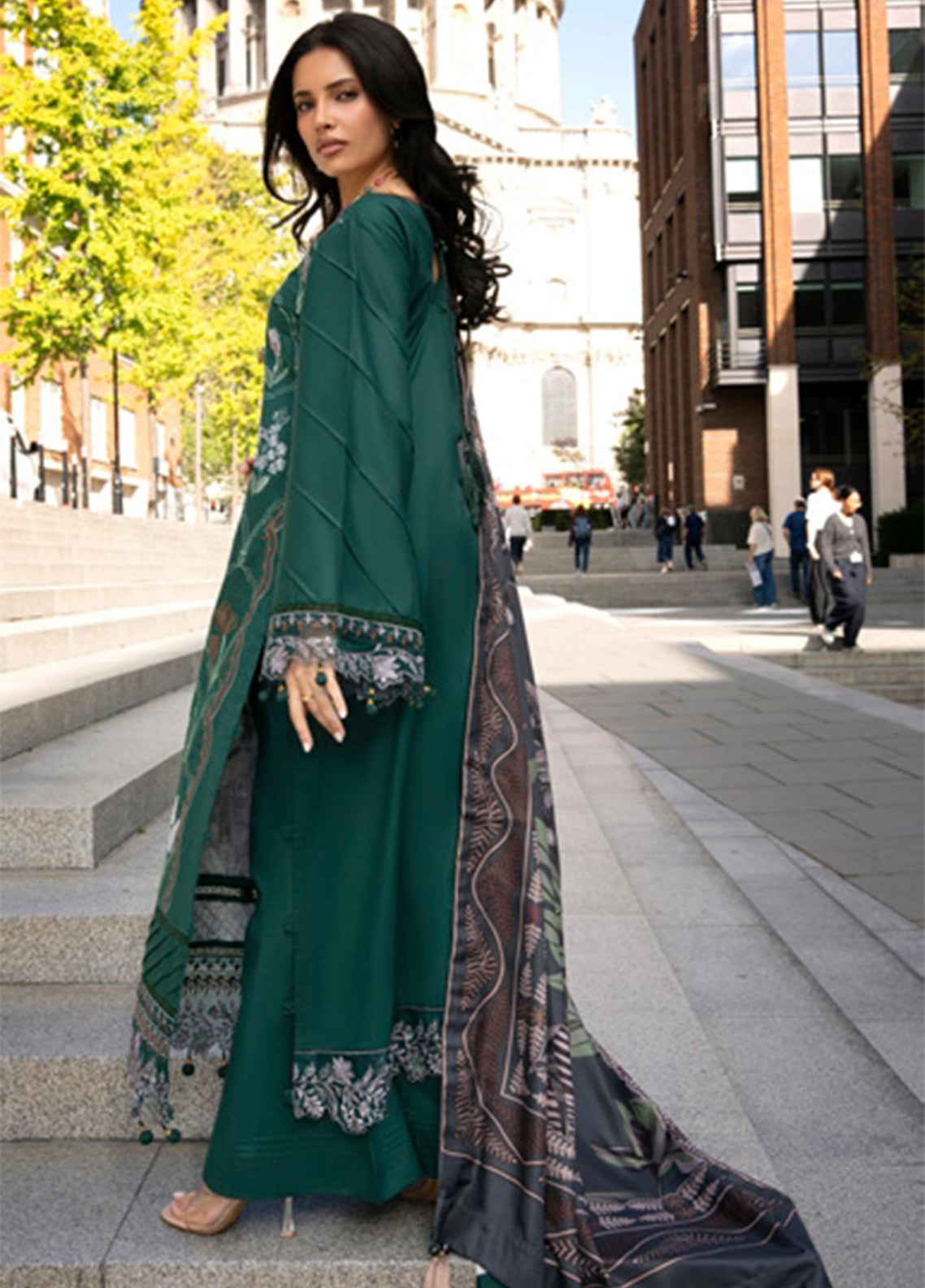 Wintry Breeze By Alzohaib Embroidered Cotton 3 Piece Unstitched Suit AZ26WBES D WB 04 Bottle Green - Back View Wintry Breeze By Alzohaib Embroidered Cotton 3 Piece Unstitched Suit AZ26WBES D WB 04 Bottle Green - Back View
