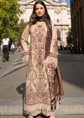 Wintry Breeze By Alzohaib Embroidered Cotton 3 Piece Unstitched Suit AZ26WBES D WB 05 Beige - Front View