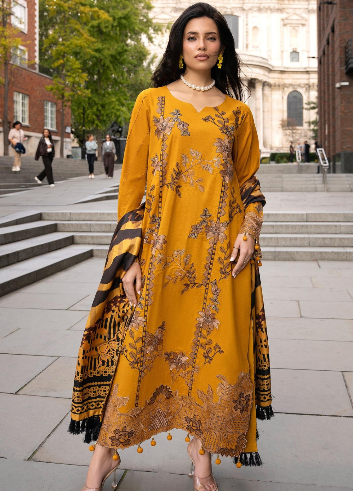 Wintry Breeze By Alzohaib Embroidered Cotton 3 Piece Unstitched Suit AZ26WBES D WB 08 Yellow - Front View Wintry Breeze By Alzohaib Embroidered Cotton 3 Piece Unstitched Suit AZ26WBES D WB 08 Yellow - Front View