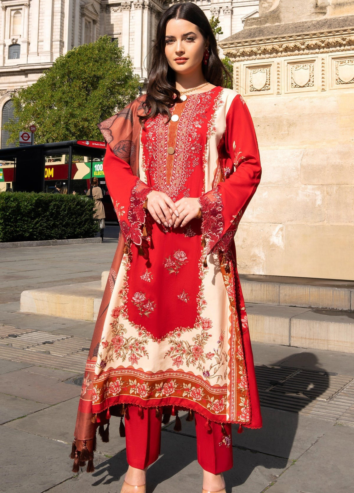 Wintry Breeze By Alzohaib Embroidered Cotton 3 Piece Unstitched Suit AZ26WBES D WB 10 Red - Front View Wintry Breeze By Alzohaib Embroidered Cotton 3 Piece Unstitched Suit AZ26WBES D WB 10 Red - Front View