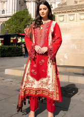 Wintry Breeze By Alzohaib Embroidered Cotton 3 Piece Unstitched Suit AZ26WBES D WB 10 Red - Front View