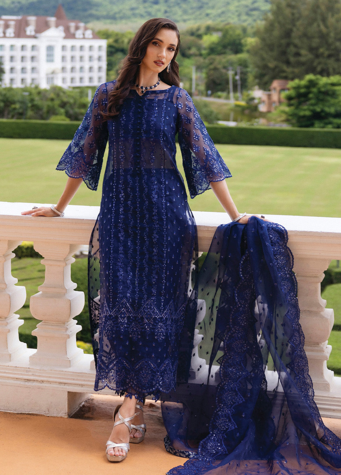Zainab Chottani Embroidered Organza Suits Unstitched 3 Piece - ZC24WF 02 ECLAT Zainab Chottani Embroidered Organza Suits Unstitched 3 Piece - ZC24WF 02 ECLAT