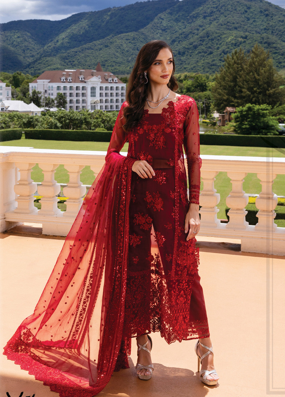 Zainab Chottani Embroidered Organza Suits Unstitched 3 Piece - ZC24WF 09 RUBY LUXE Zainab Chottani Embroidered Organza Suits Unstitched 3 Piece - ZC24WF 09 RUBY LUXE