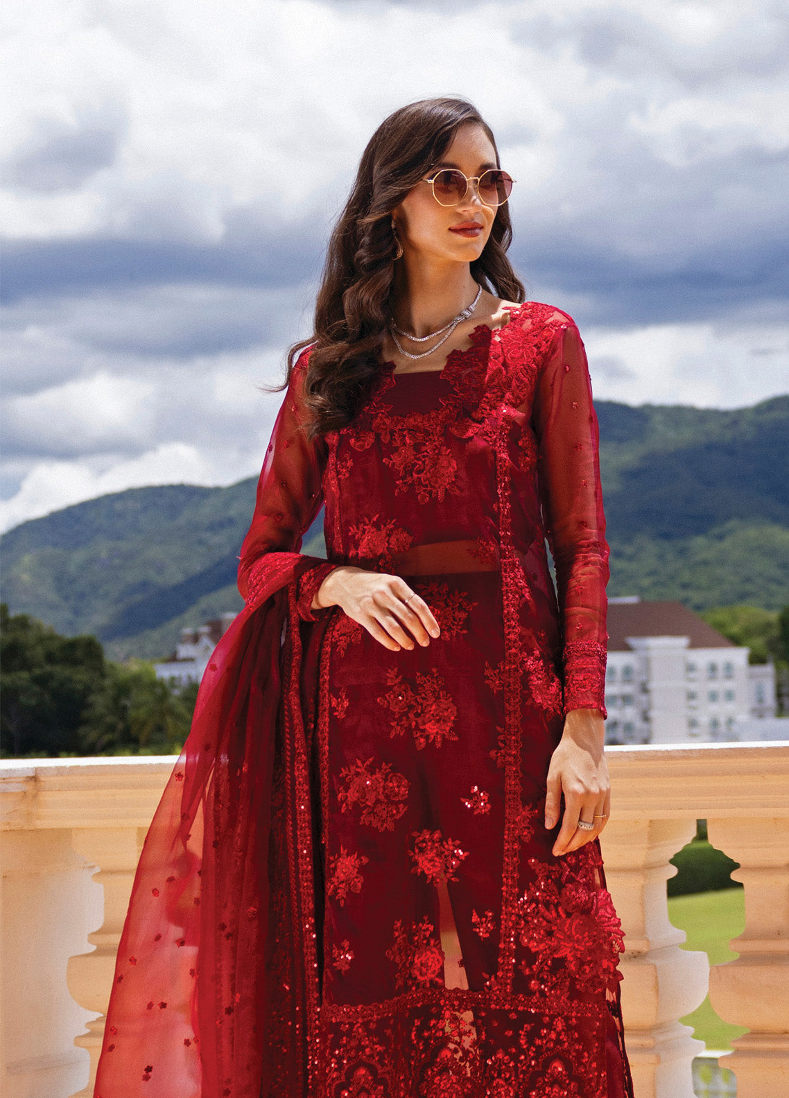 Zainab Chottani Embroidered Organza Suits Unstitched 3 Piece - ZC24WF 09 RUBY LUXE Zainab Chottani Embroidered Organza Suits Unstitched 3 Piece - ZC24WF 09 RUBY LUXE