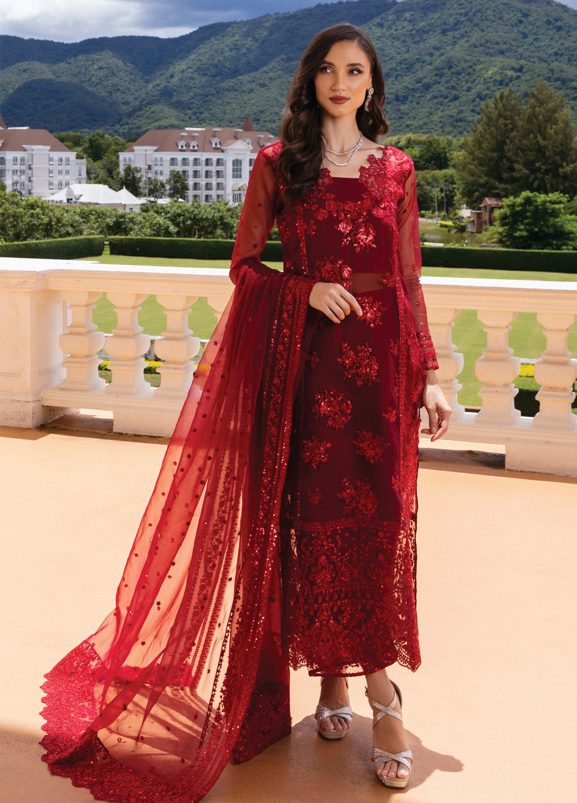 Zainab Chottani Embroidered Organza Suits Unstitched 3 Piece - ZC24WF 09 RUBY LUXE Zainab Chottani Embroidered Organza Suits Unstitched 3 Piece - ZC24WF 09 RUBY LUXE