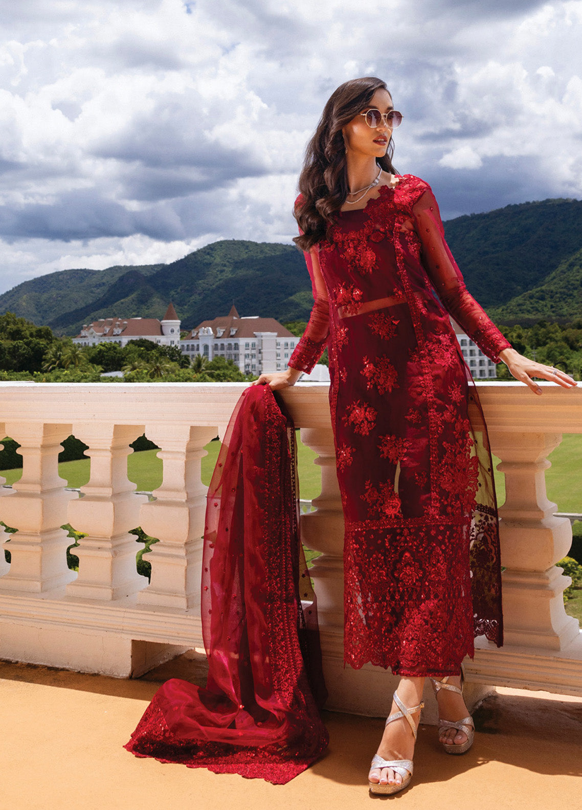 Zainab Chottani Embroidered Organza Suits Unstitched 3 Piece - ZC24WF 09 RUBY LUXE Zainab Chottani Embroidered Organza Suits Unstitched 3 Piece - ZC24WF 09 RUBY LUXE