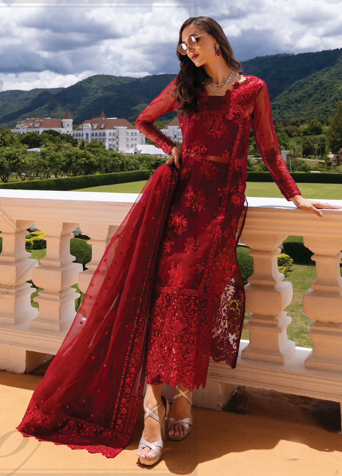 Zainab Chottani Embroidered Organza Suits Unstitched 3 Piece - ZC24WF 09 RUBY LUXE Zainab Chottani Embroidered Organza Suits Unstitched 3 Piece - ZC24WF 09 RUBY LUXE