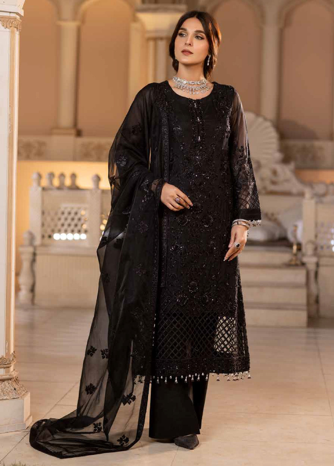 Zarsha By Fashion City Luxury Chiffon Unstitched 3 Piece Suit - FC24Z LCZ-308 CHARCOAL BLACK Zarsha By Fashion City Luxury Chiffon Unstitched 3 Piece Suit - FC24Z LCZ-308 CHARCOAL BLACK