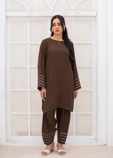 Zauk Solid Coords Plain Jorjet 2 Piece Stitched Shirt Trouser ZK26SJ D-02 BROWN