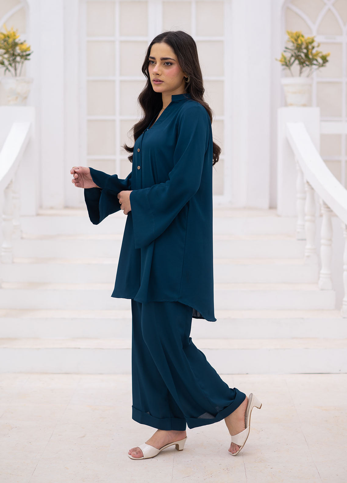 Zauk Solid Coords Plain Jorjet 2 Piece Stitched Shirt Trouser ZK26SJ D-04 TEAL BLUE Zauk Solid Coords Plain Jorjet 2 Piece Stitched Shirt Trouser ZK26SJ D-04 TEAL BLUE