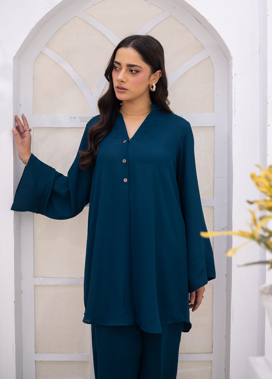 Zauk Solid Coords Plain Jorjet 2 Piece Stitched Shirt Trouser ZK26SJ D-04 TEAL BLUE Zauk Solid Coords Plain Jorjet 2 Piece Stitched Shirt Trouser ZK26SJ D-04 TEAL BLUE