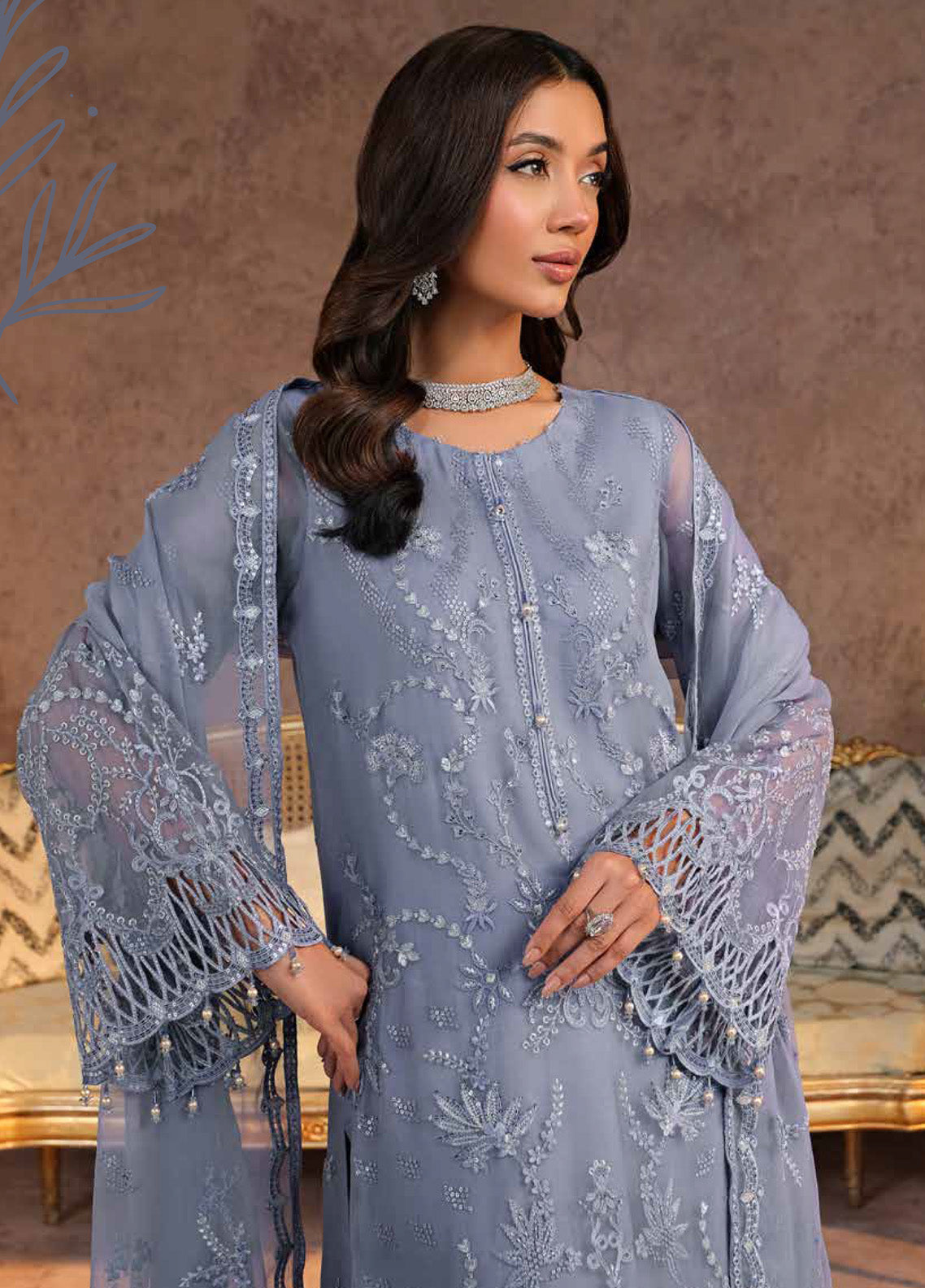 Zebaish by Lavish Premium Embroidered Chiffon Suits Unstitched 3 Piece - LP24ZC 01 PERIWINKLE Zebaish by Lavish Premium Embroidered Chiffon Suits Unstitched 3 Piece - LP24ZC 01 PERIWINKLE