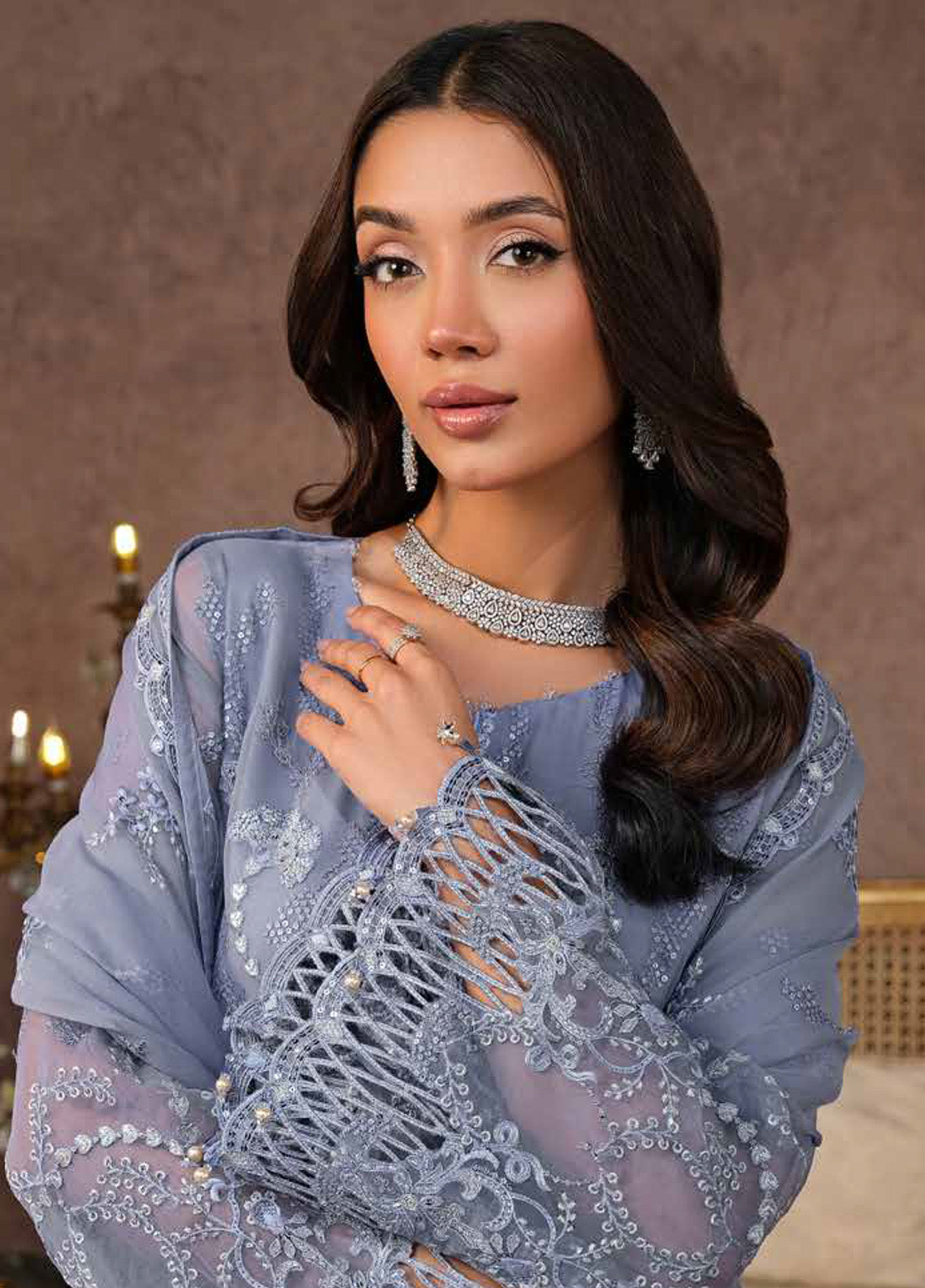Zebaish by Lavish Premium Embroidered Chiffon Suits Unstitched 3 Piece - LP24ZC 01 PERIWINKLE Zebaish by Lavish Premium Embroidered Chiffon Suits Unstitched 3 Piece - LP24ZC 01 PERIWINKLE