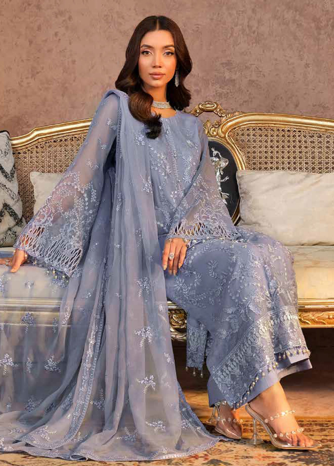 Zebaish by Lavish Premium Embroidered Chiffon Suits Unstitched 3 Piece - LP24ZC 01 PERIWINKLE Zebaish by Lavish Premium Embroidered Chiffon Suits Unstitched 3 Piece - LP24ZC 01 PERIWINKLE