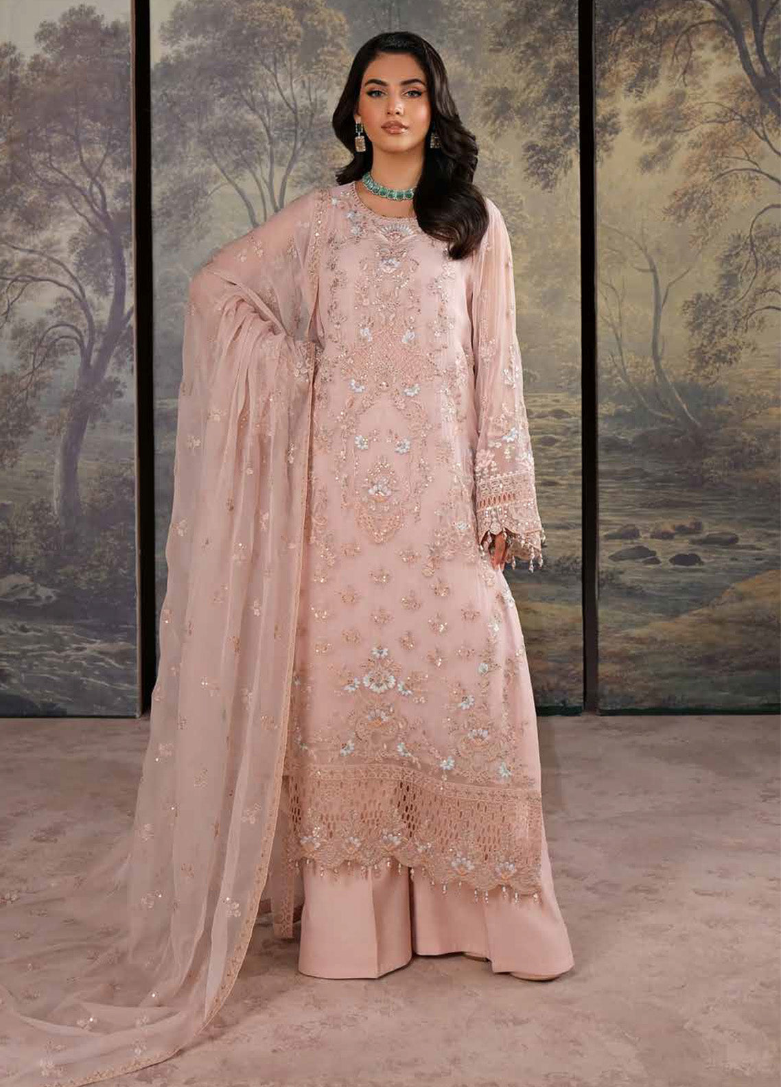 Zebaish by Lavish Premium Embroidered Chiffon Suits Unstitched 3 Piece - LP24ZC 02 LINEN Zebaish by Lavish Premium Embroidered Chiffon Suits Unstitched 3 Piece - LP24ZC 02 LINEN