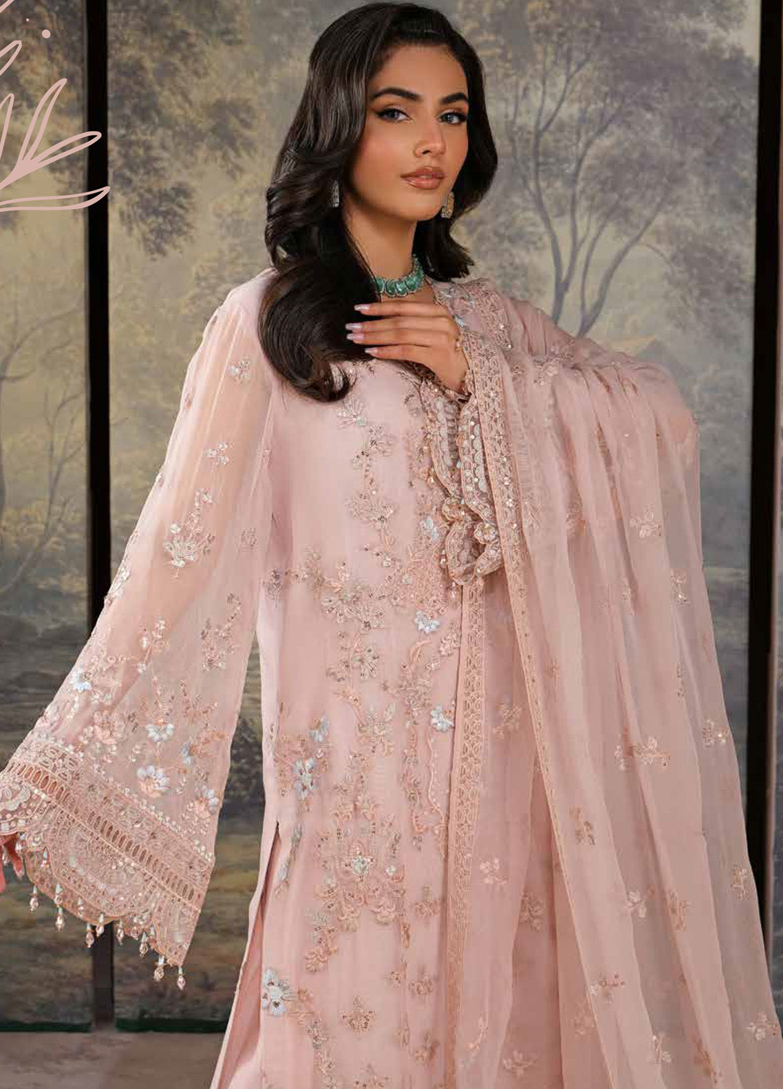 Zebaish by Lavish Premium Embroidered Chiffon Suits Unstitched 3 Piece - LP24ZC 02 LINEN Zebaish by Lavish Premium Embroidered Chiffon Suits Unstitched 3 Piece - LP24ZC 02 LINEN