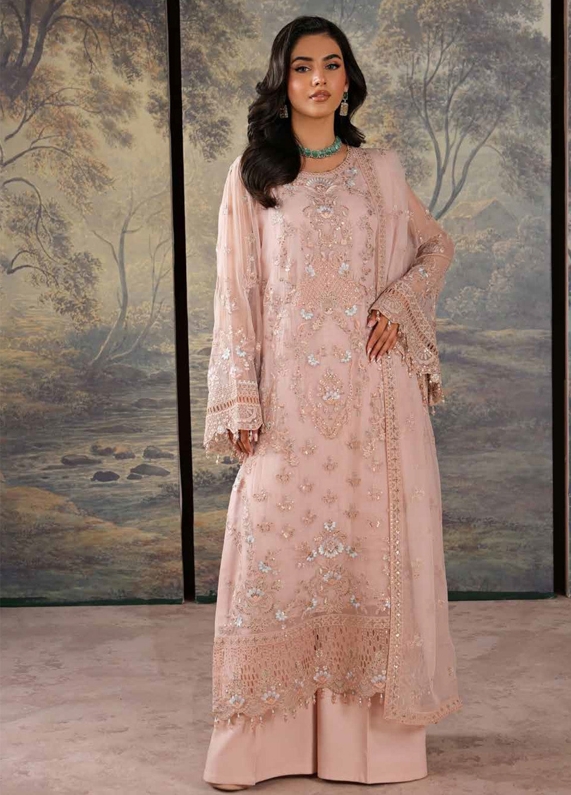 Zebaish by Lavish Premium Embroidered Chiffon Suits Unstitched 3 Piece - LP24ZC 02 LINEN Zebaish by Lavish Premium Embroidered Chiffon Suits Unstitched 3 Piece - LP24ZC 02 LINEN