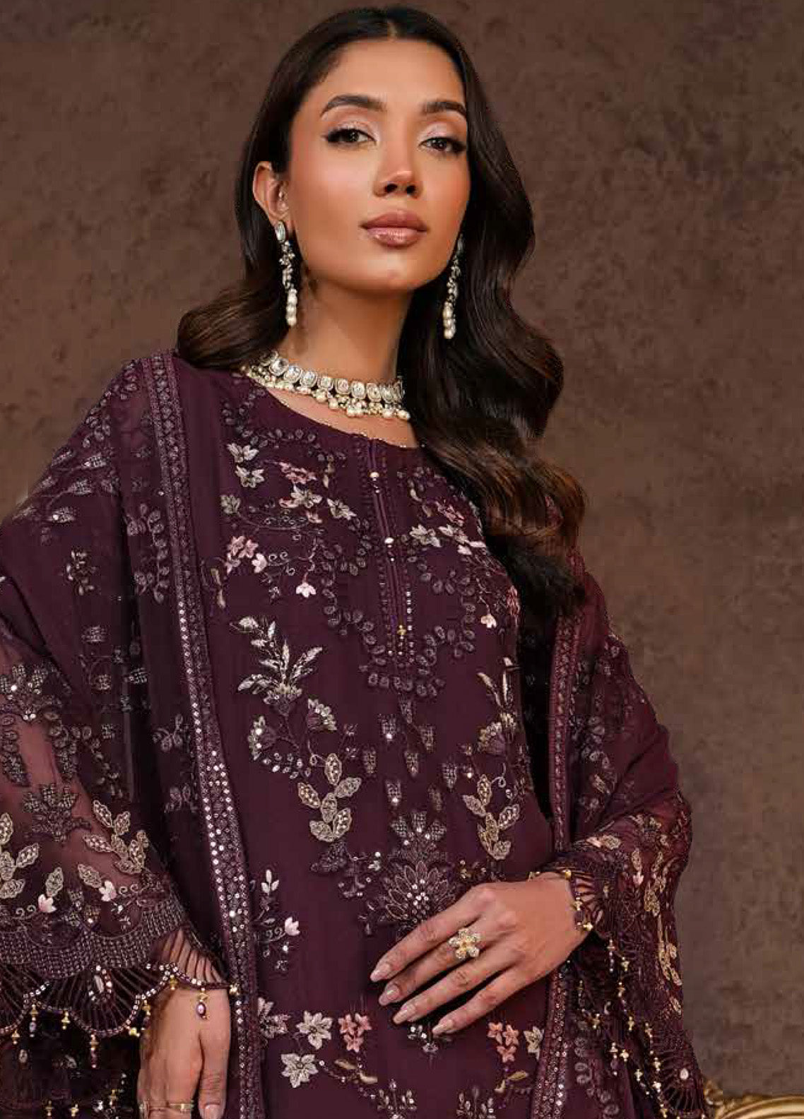Zebaish by Lavish Premium Embroidered Chiffon Suits Unstitched 3 Piece - LP24ZC 03 SANGRIA Zebaish by Lavish Premium Embroidered Chiffon Suits Unstitched 3 Piece - LP24ZC 03 SANGRIA