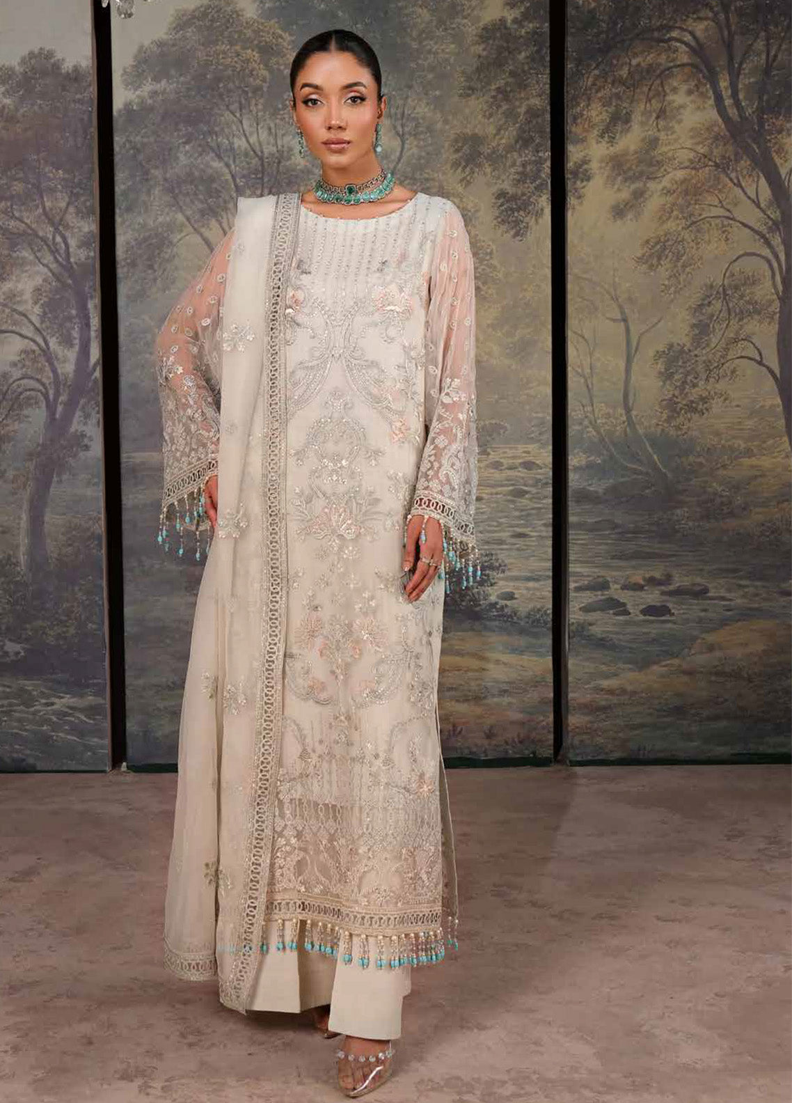 Zebaish by Lavish Premium Embroidered Chiffon Suits Unstitched 3 Piece - LP24ZC 05 HONEY DEW Zebaish by Lavish Premium Embroidered Chiffon Suits Unstitched 3 Piece - LP24ZC 05 HONEY DEW