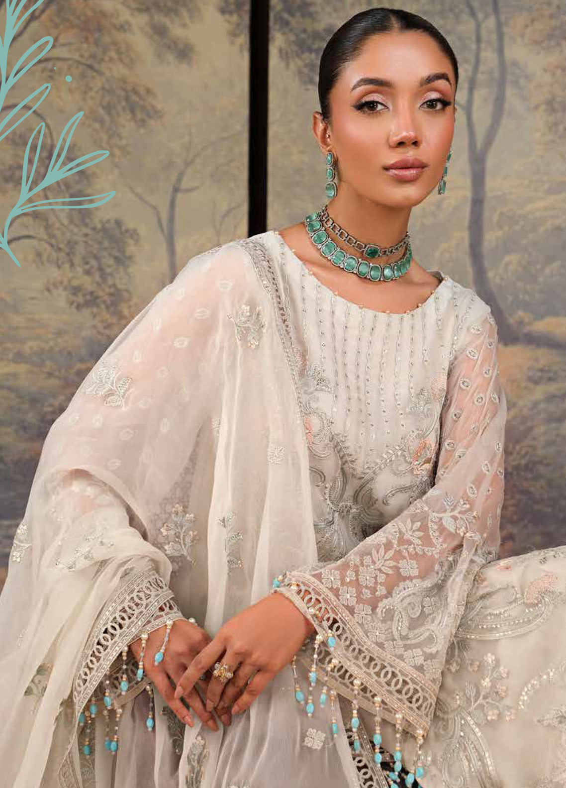 Zebaish by Lavish Premium Embroidered Chiffon Suits Unstitched 3 Piece - LP24ZC 05 HONEY DEW Zebaish by Lavish Premium Embroidered Chiffon Suits Unstitched 3 Piece - LP24ZC 05 HONEY DEW