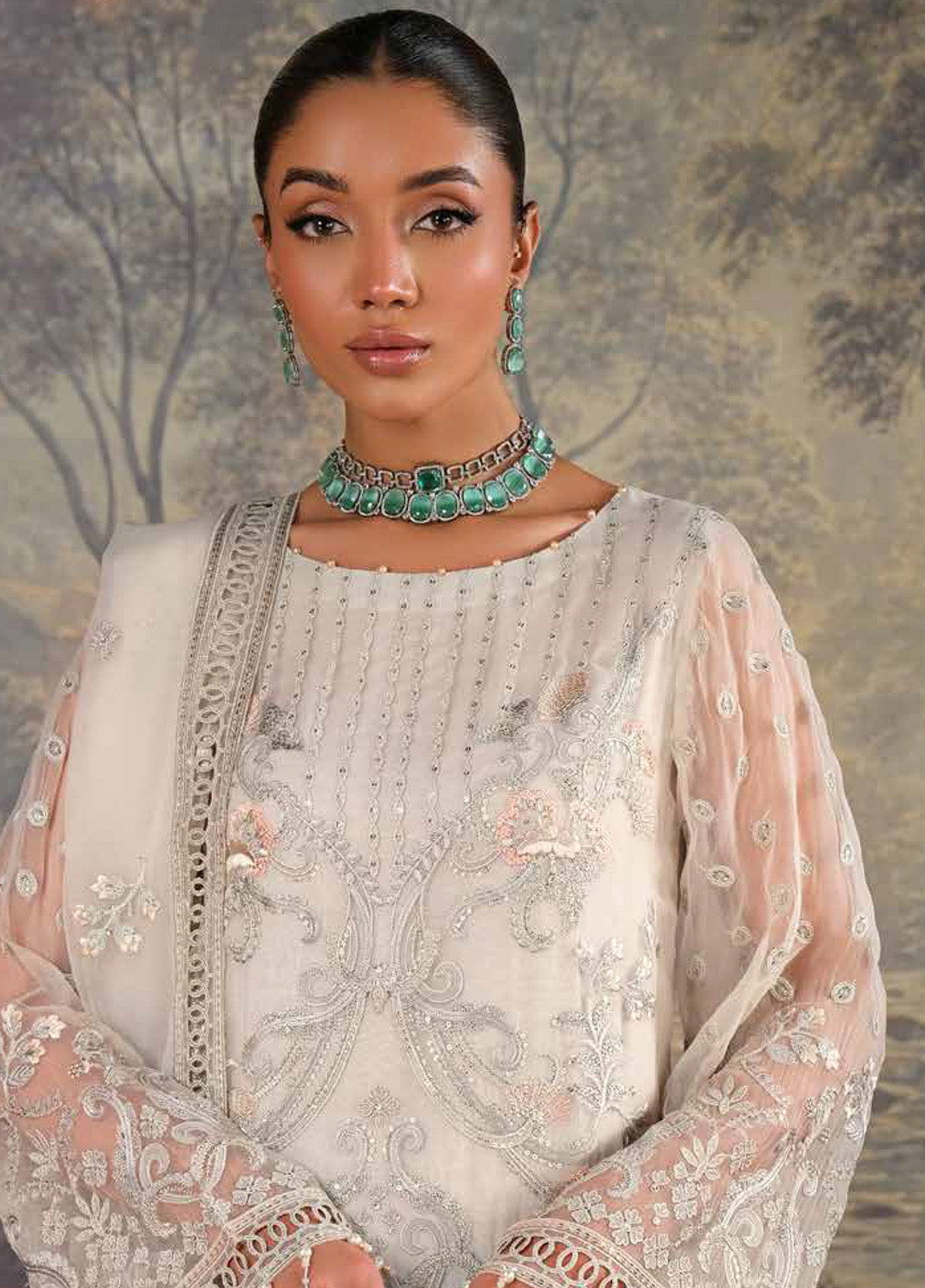 Zebaish by Lavish Premium Embroidered Chiffon Suits Unstitched 3 Piece - LP24ZC 05 HONEY DEW Zebaish by Lavish Premium Embroidered Chiffon Suits Unstitched 3 Piece - LP24ZC 05 HONEY DEW