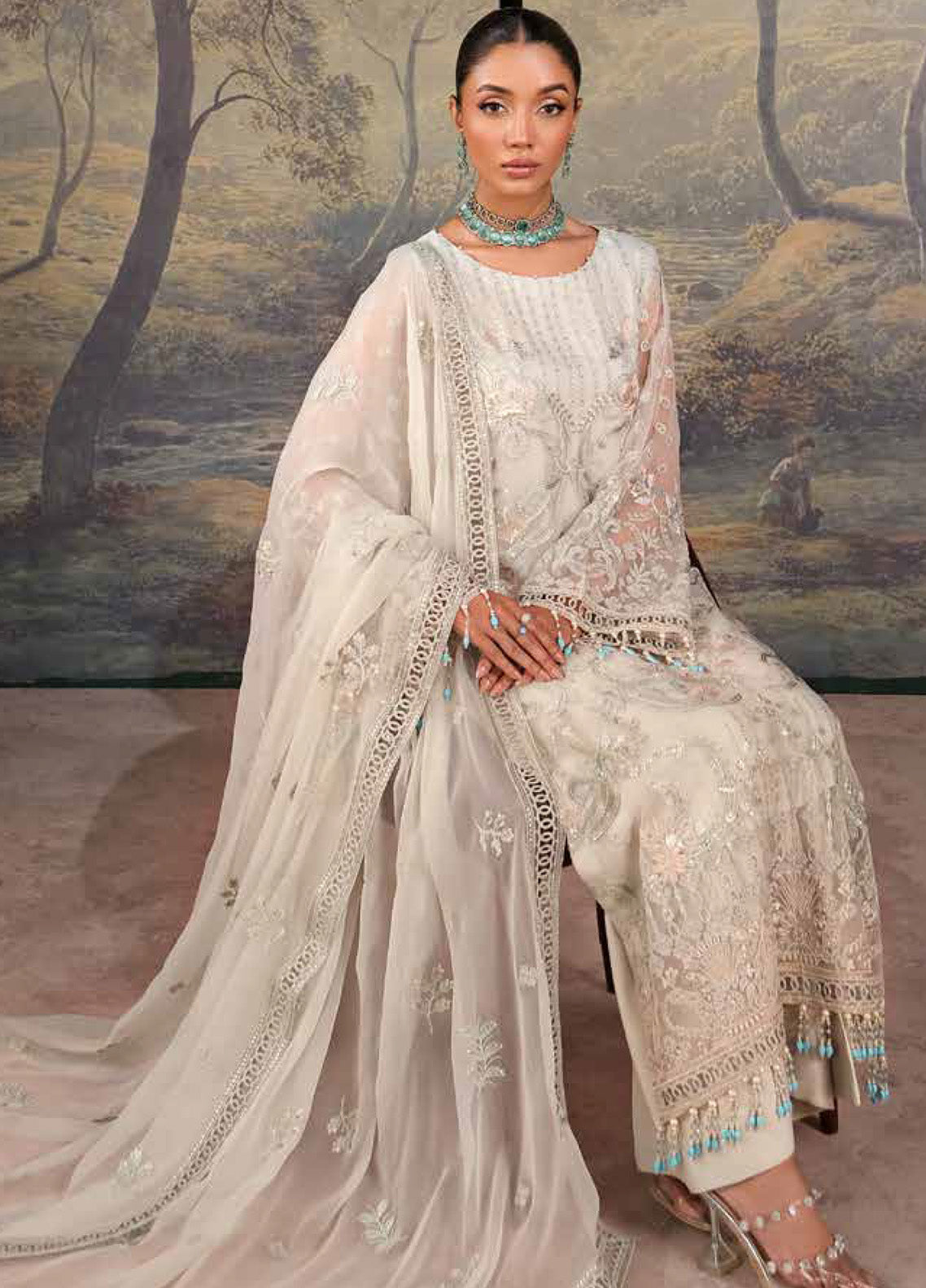 Zebaish by Lavish Premium Embroidered Chiffon Suits Unstitched 3 Piece - LP24ZC 05 HONEY DEW Zebaish by Lavish Premium Embroidered Chiffon Suits Unstitched 3 Piece - LP24ZC 05 HONEY DEW