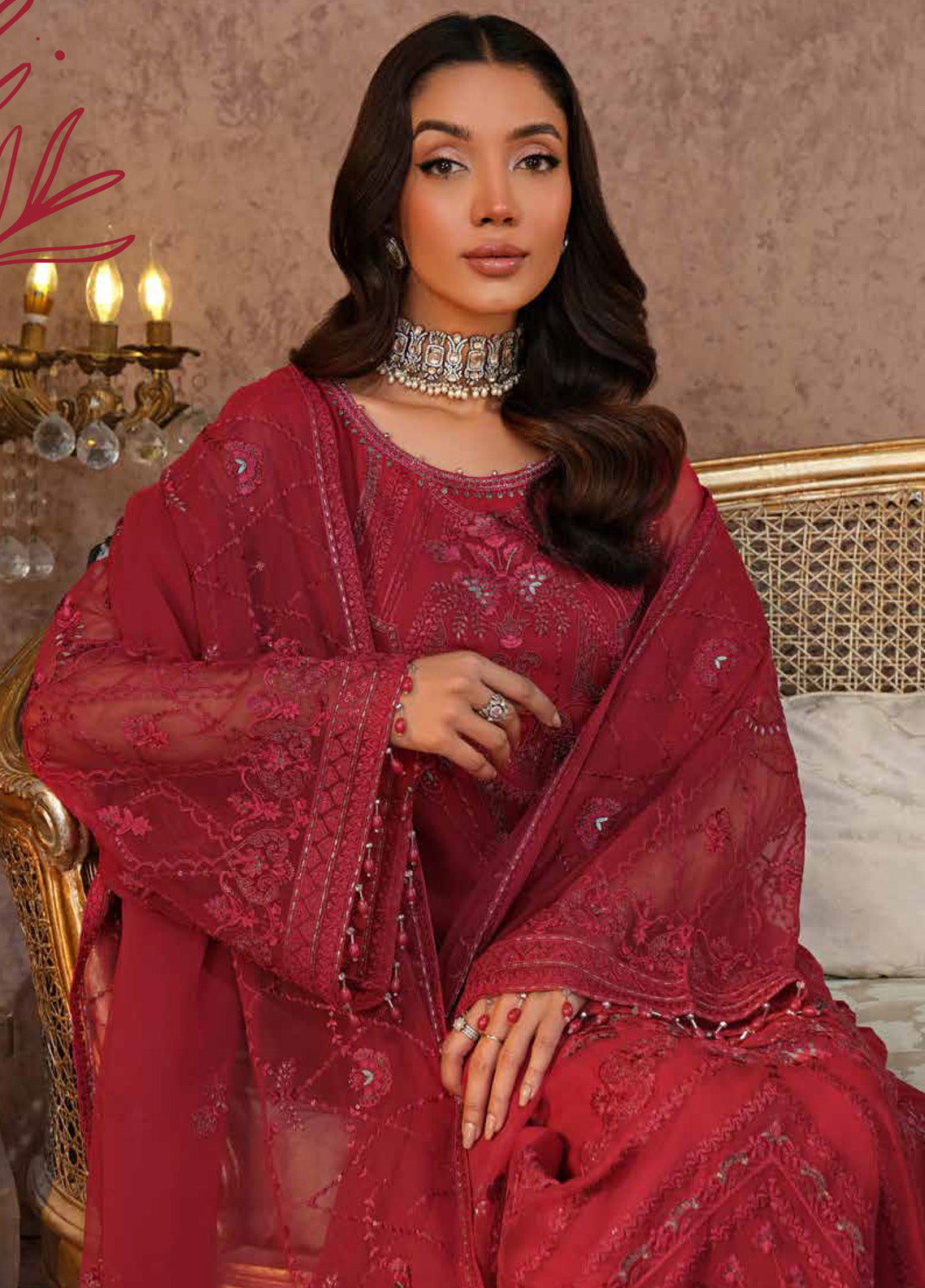 Zebaish by Lavish Premium Embroidered Chiffon Suits Unstitched 3 Piece - LP24ZC 06 CERISE Zebaish by Lavish Premium Embroidered Chiffon Suits Unstitched 3 Piece - LP24ZC 06 CERISE
