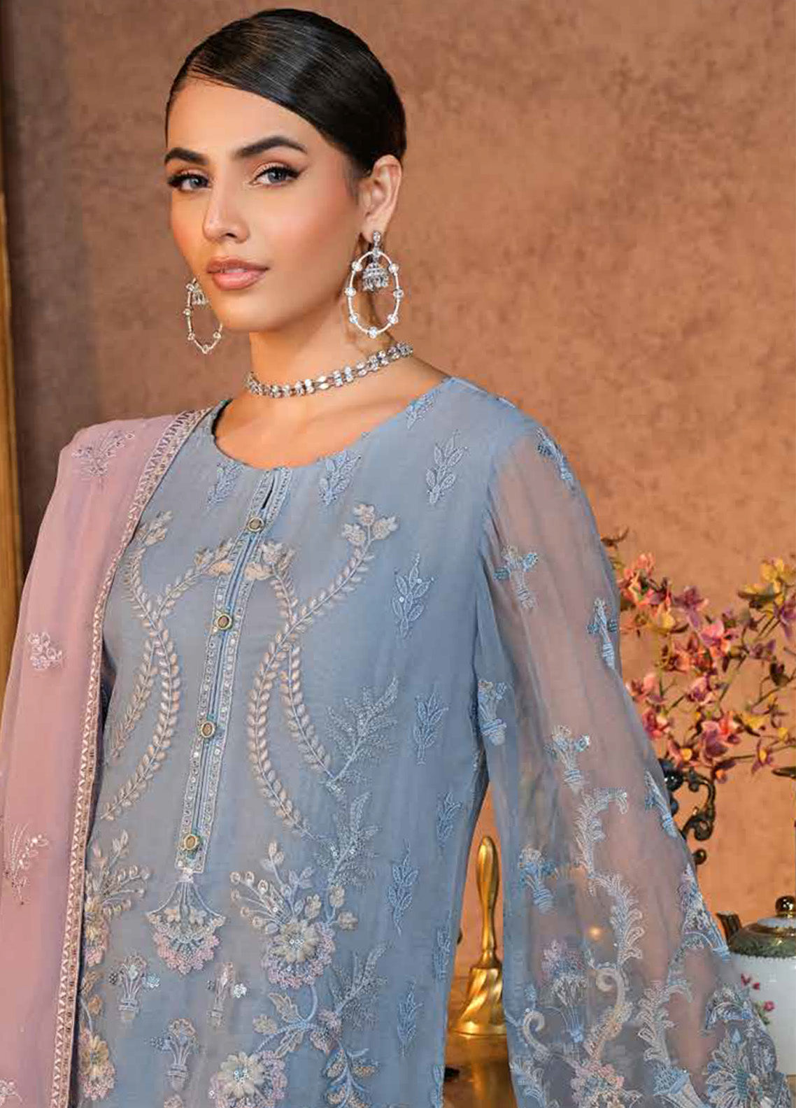 Zebaish by Lavish Premium Embroidered Chiffon Suits Unstitched 3 Piece - LP24ZC 09 AEGEAN Zebaish by Lavish Premium Embroidered Chiffon Suits Unstitched 3 Piece - LP24ZC 09 AEGEAN
