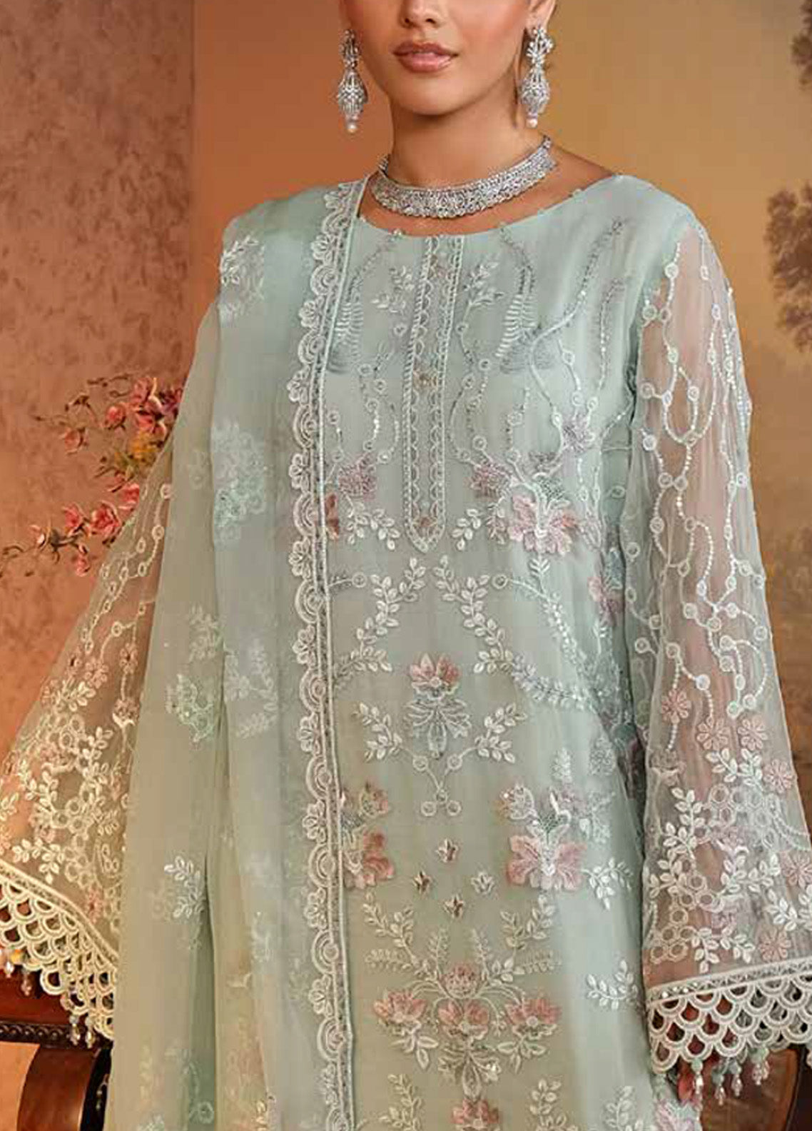 Zebaish by Lavish Premium Embroidered Chiffon Suits Unstitched 3 Piece - LP24ZC 10 PISTACHIO Zebaish by Lavish Premium Embroidered Chiffon Suits Unstitched 3 Piece - LP24ZC 10 PISTACHIO
