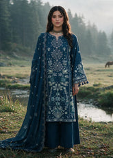 Zellbury Embroidered Khaddar 3 Piece Unstitched Dress WUWQ1E30345 Teal Green