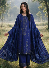 Zellbury Embroidered Khaddar 3 Piece Unstitched Suit WUWQ1E30337 Royal Blue