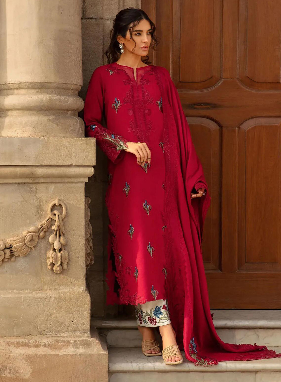 Aaleen By Crimson Embroidered Karandi 3 Piece Unstitched Suit CSS24AW D-01 JURAO KA KAAM Aaleen By Crimson Embroidered Karandi 3 Piece Unstitched Suit CSS24AW D-01 JURAO KA KAAM