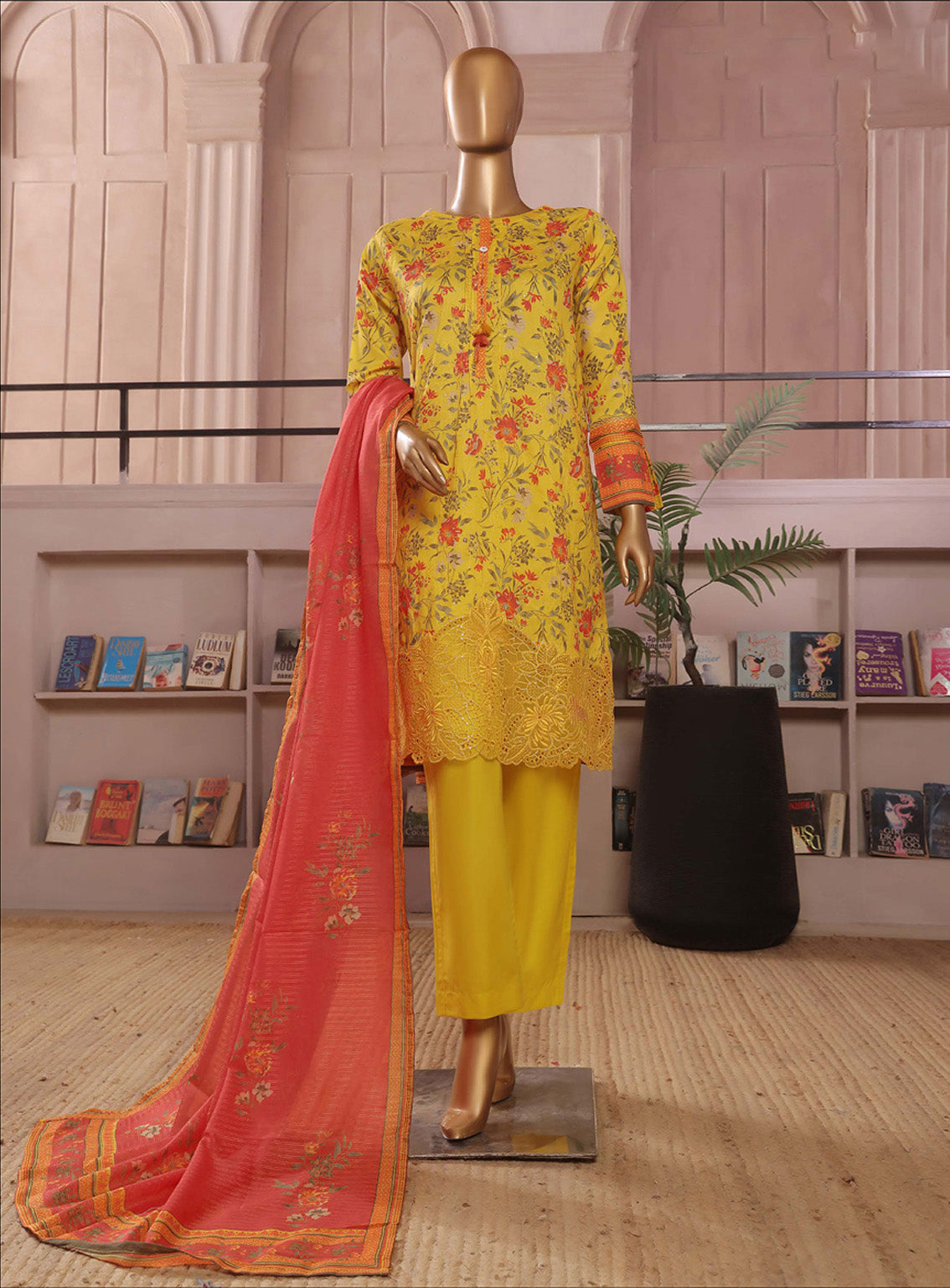 Aashkaar By HZ Textile Embroidered Lawn 3 Piece Stitched Suit HZ25AV3 PEC-105 BRIGHT YELLOW Aashkaar By HZ Textile Embroidered Lawn 3 Piece Stitched Suit HZ25AV3 PEC-105 BRIGHT YELLOW