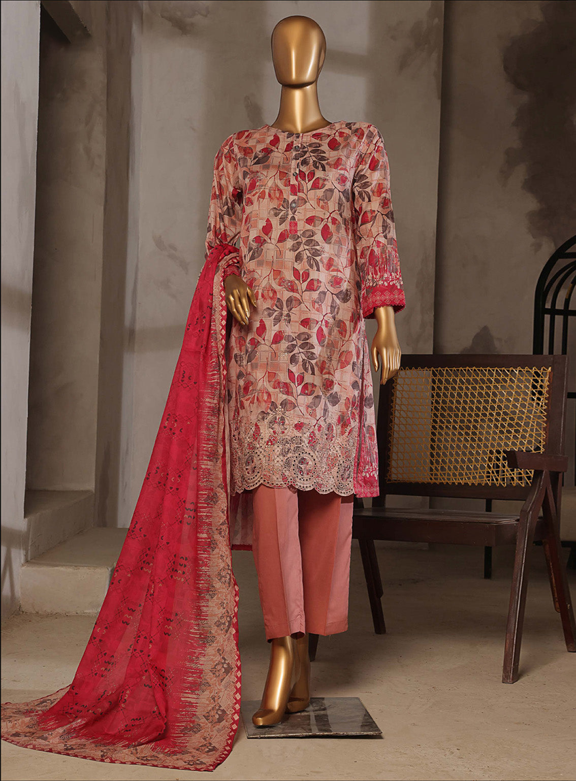 Aashkaar By HZ Textile Embroidered Lawn 3 Piece Stitched Suit HZ25AV4 EPL-016 PEACH HUES Aashkaar By HZ Textile Embroidered Lawn 3 Piece Stitched Suit HZ25AV4 EPL-016 PEACH HUES