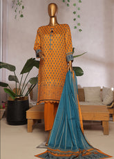 Aashkaar By HZ Textile Embroidered Lawn 3 Piece Stitched Suit HZ25AV5 EPL-002 MUSTARD BLUE