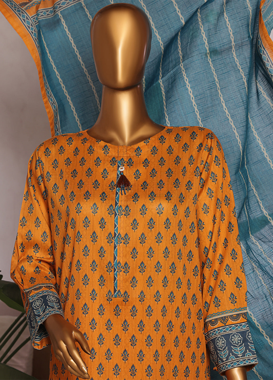 Aashkaar By HZ Textile Embroidered Lawn 3 Piece Stitched Suit HZ25AV5 EPL-002 MUSTARD BLUE Aashkaar By HZ Textile Embroidered Lawn 3 Piece Stitched Suit HZ25AV5 EPL-002 MUSTARD BLUE