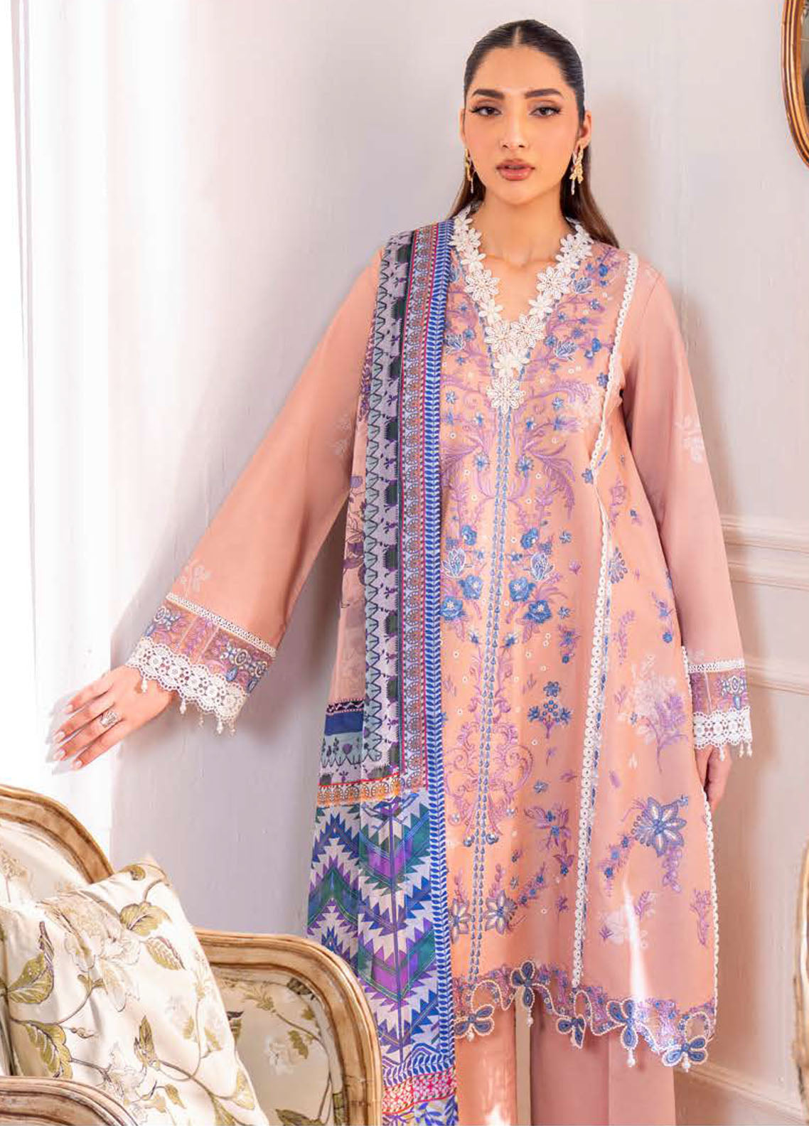 Aezel By Roheenaz Embroidered Cambric 3 Piece Unstitched Suit RNZ25AEC D-4B WAREESHA Aezel By Roheenaz Embroidered Cambric 3 Piece Unstitched Suit RNZ25AEC D-4B WAREESHA