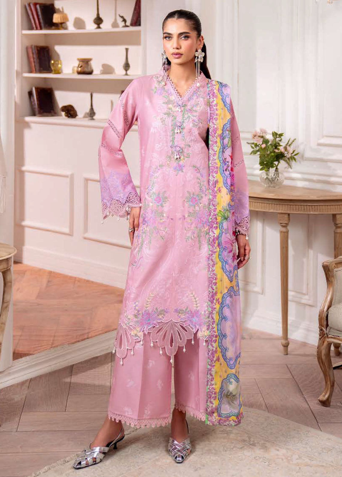 Aezel By Roheenaz Embroidered Cambric 3 Piece Unstitched Suit RNZ25AEC D-8B EVALE Aezel By Roheenaz Embroidered Cambric 3 Piece Unstitched Suit RNZ25AEC D-8B EVALE
