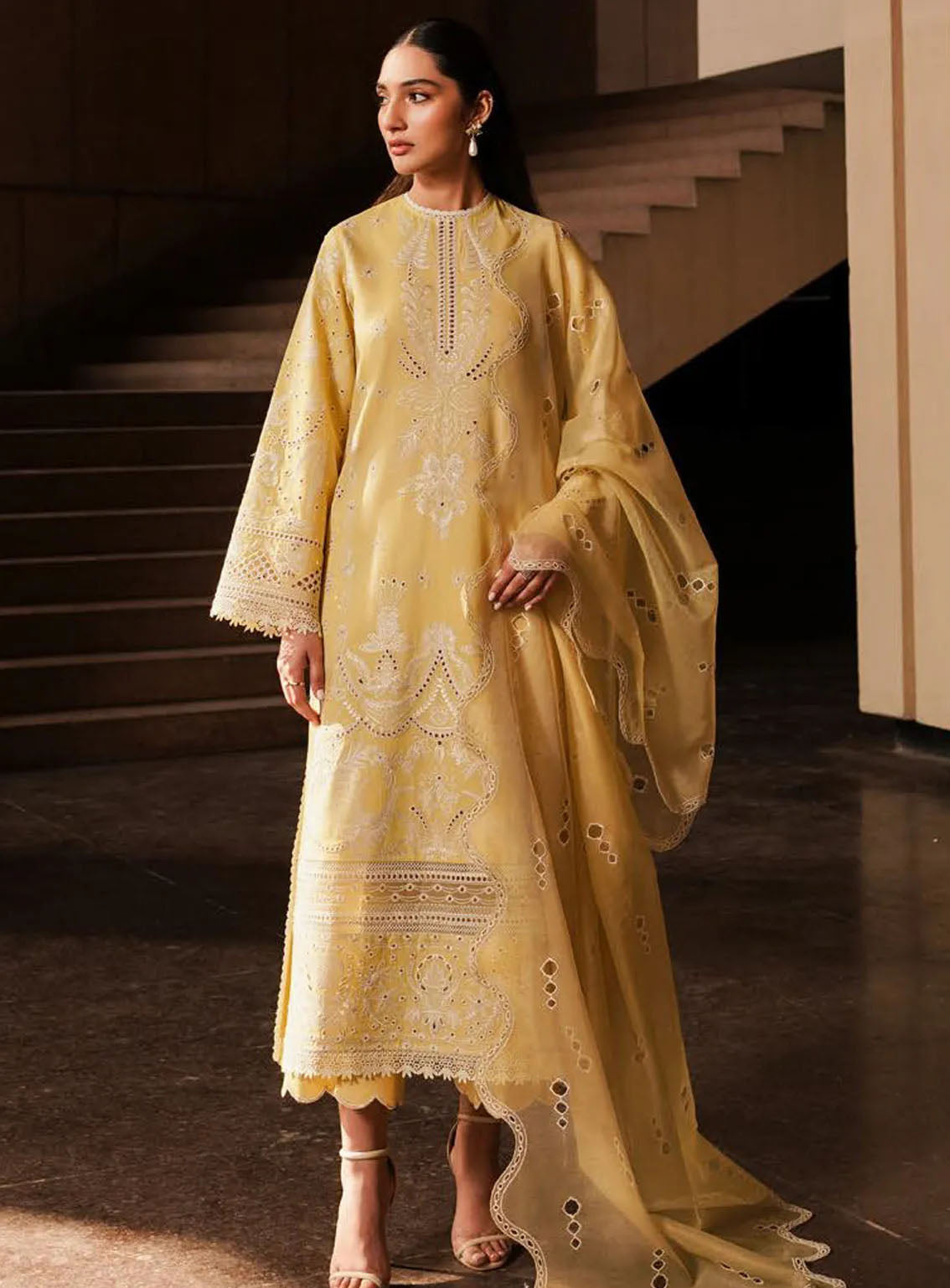 Afrozeh Festive Chikankari Lawn 3 Piece Unstitched Suit AF24CL CANARY Afrozeh Festive Chikankari Lawn 3 Piece Unstitched Suit AF24CL CANARY