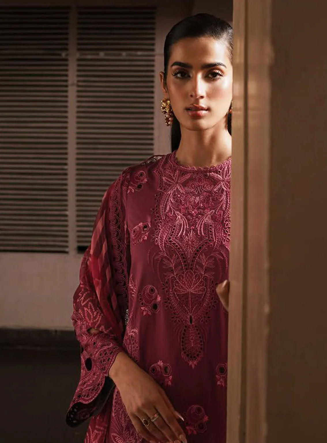 Afrozeh Festive Chikankari Lawn 3 Piece Unstitched Suit AF24CL CORDOVAN Afrozeh Festive Chikankari Lawn 3 Piece Unstitched Suit AF24CL CORDOVAN