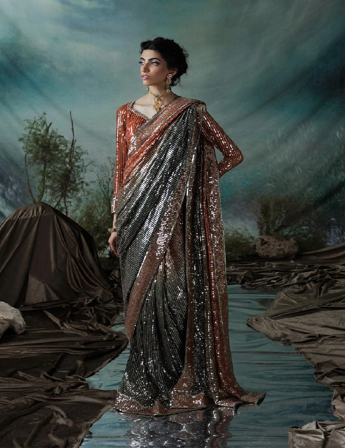 Aik Atelier The Saree Edit Embroidered Chiffon Piece Unstitched