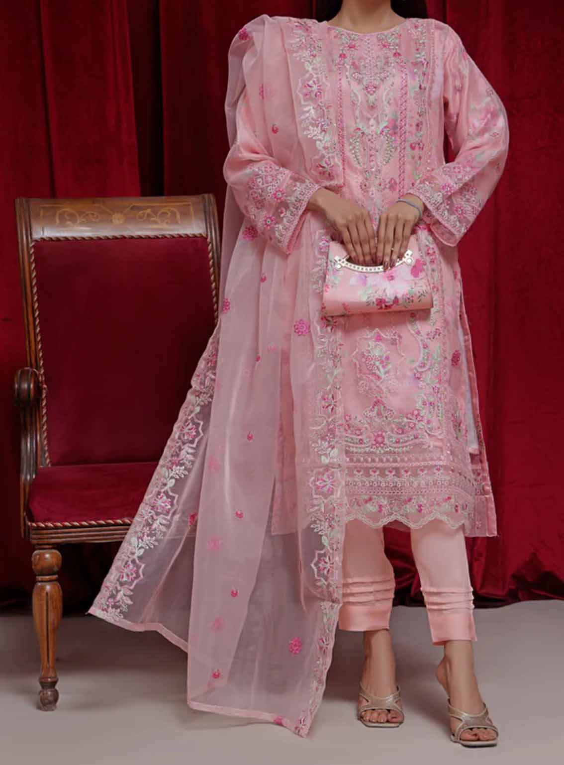 Alyana By Pak Fabrics Embroidered Organza Semi Stitched 3 Piece Suit PF25LEO EAT-441 Alyana By Pak Fabrics Embroidered Organza Semi Stitched 3 Piece Suit PF25LEO EAT-441