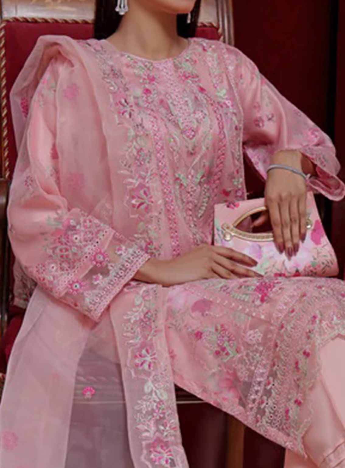 Alyana By Pak Fabrics Embroidered Organza Semi Stitched 3 Piece Suit PF25LEO EAT-441 Alyana By Pak Fabrics Embroidered Organza Semi Stitched 3 Piece Suit PF25LEO EAT-441