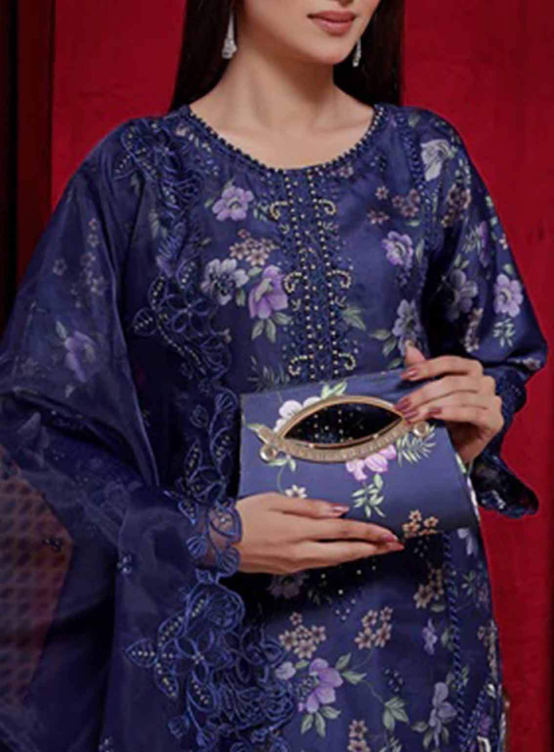 Alyana By Pak Fabrics Embroidered Organza Semi Stitched 3 Piece Suit PF25LEO EAT-442 Alyana By Pak Fabrics Embroidered Organza Semi Stitched 3 Piece Suit PF25LEO EAT-442