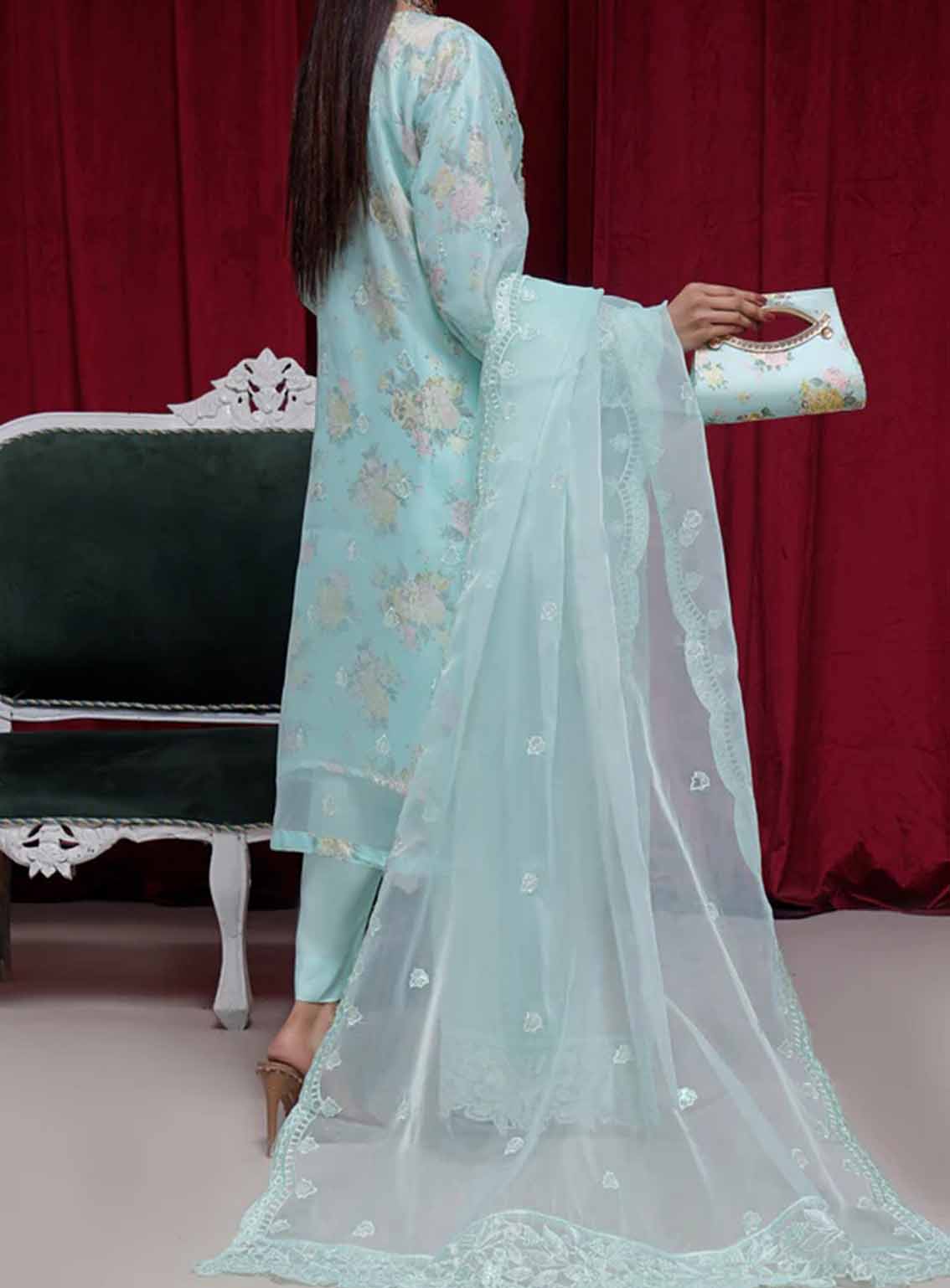 Alyana By Pak Fabrics Embroidered Organza Semi Stitched 3 Piece Suit PF25LEO EAT-443 Alyana By Pak Fabrics Embroidered Organza Semi Stitched 3 Piece Suit PF25LEO EAT-443